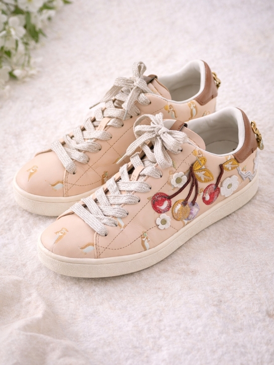 Coach Shoes - Coach Floral Embroidered Sneakers Size 8B  Blush Pink